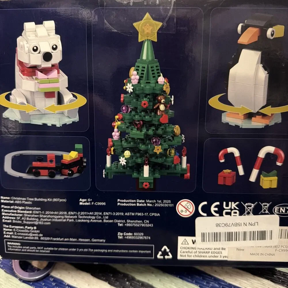 Penguin Snowman Santa Claus Christmas Tree Building Blocks Light Up
